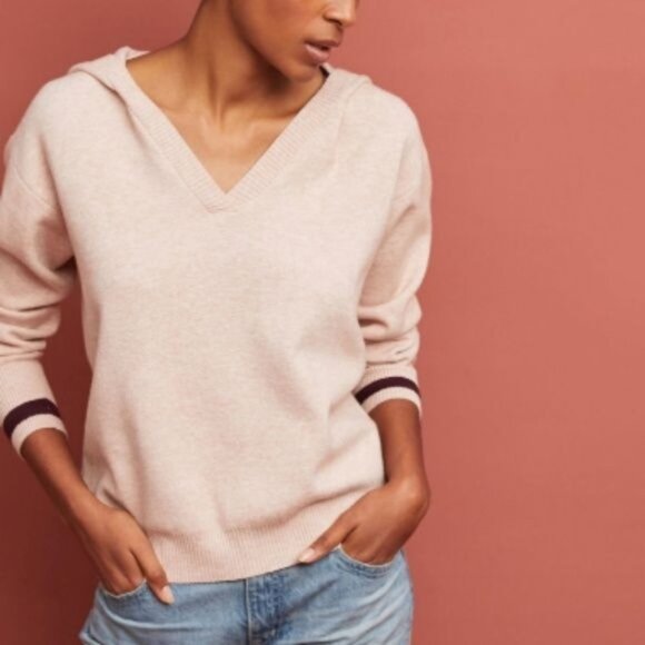 Moth Tops - Moth Seward Pink V-Neck Hooded Top